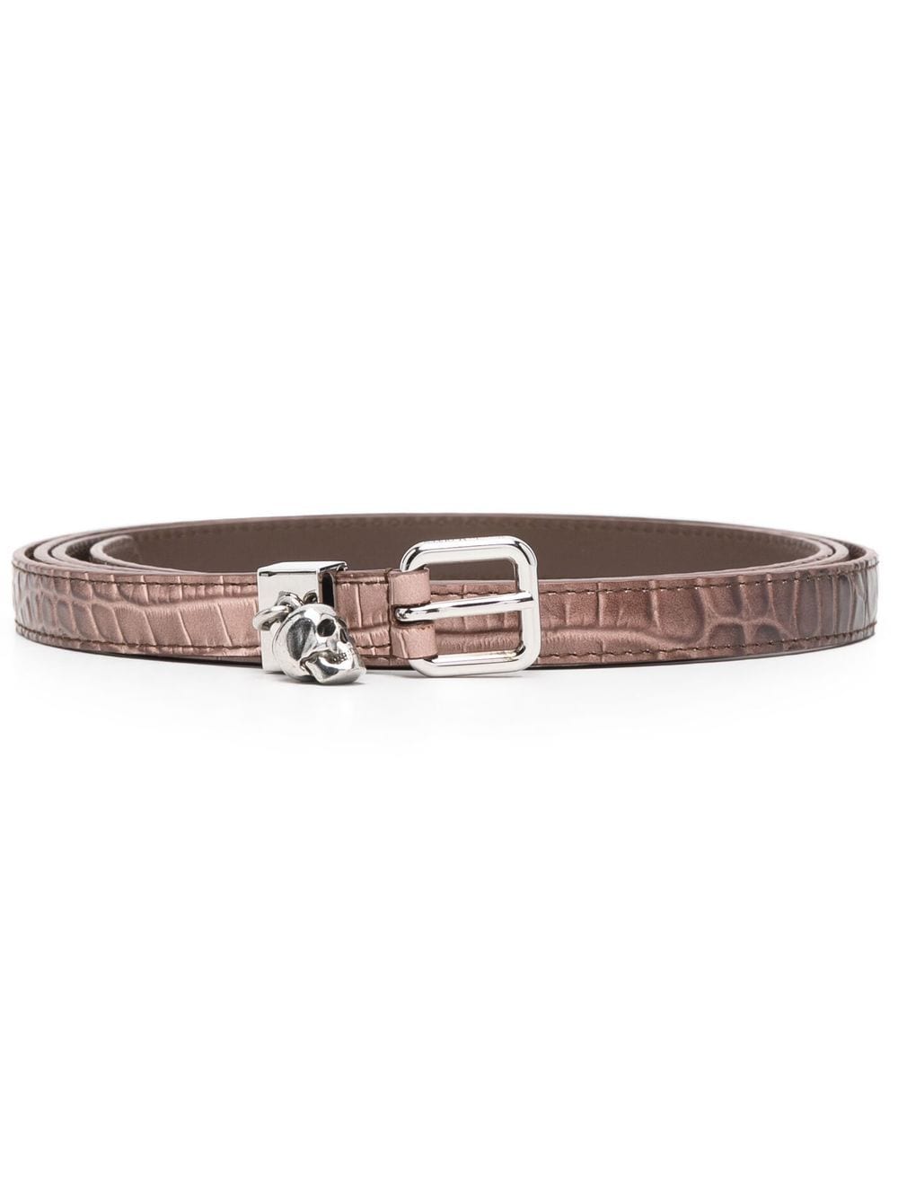 Alexander McQueen - metallic crocodile-embossed leather belt - women - CALFSKIN - 85 - Pink