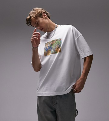 Topman extreme oversized fit t-shirt with Tree Roots print in white in collaboration with Van Gogh Museum