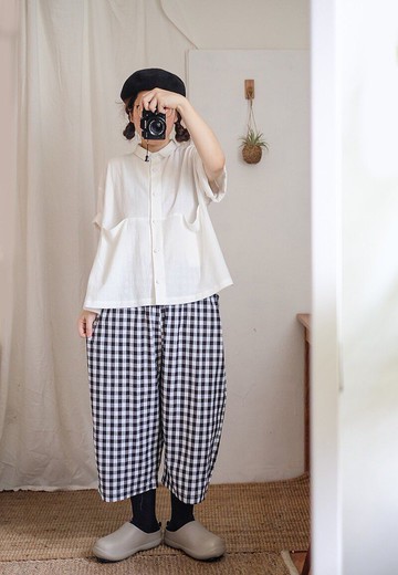 皺褶肌理 自然白 寬版短襯衫