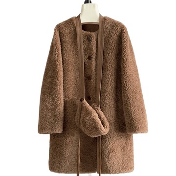 【紐約精品】 現貨+預購 100%真綿羊毛毛衣秋冬外套寬鬆休閒女裝-圓領附包中長女外套5色n1ml21