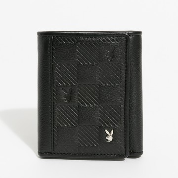 PLAYBOY - 三折短夾  Checkerboard系列 - 黑色/151-0403-09-2