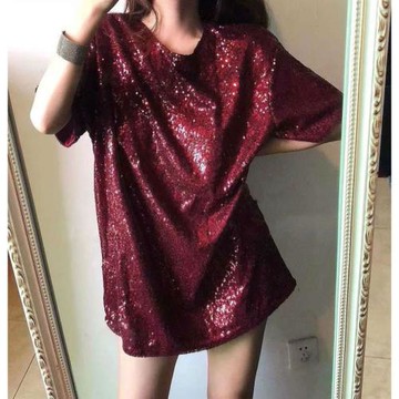 亮片短袖t恤男女同款2025春新款韓版DS夜店重工閃閃寬松半袖上衣