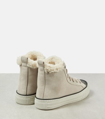 Brunello Cucinelli Monili shearling-trimmed suede high-top sneakers