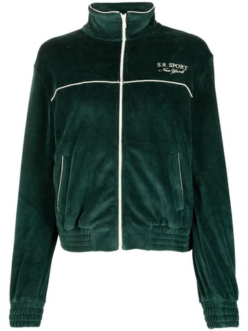 Sporty & Rich - logo-print velvet track jacket - women - Cotton - M - Green