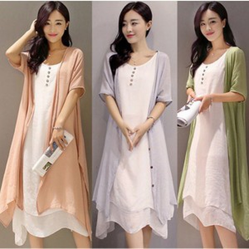ワンピース 膝丈 夏 ワンピース 2点セット ロングカーディガン 綿麻 ロングワンピ 大きいサイズ リゾート 通販 Lineポイント最大1 0 Get Lineショッピング