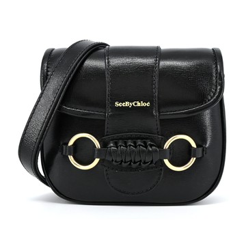 SEE BY CHLOE Saddie 皮革復古銅環肩背包（黑色）_廠商直送