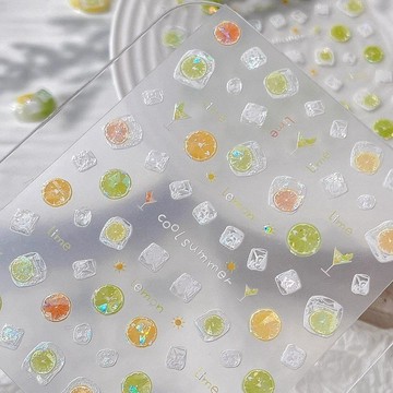 臺灣出貨🔥夏日清新水果檸檬片冰塊美甲貼紙定製網紅ins風水杯筆桿指甲貼DIY