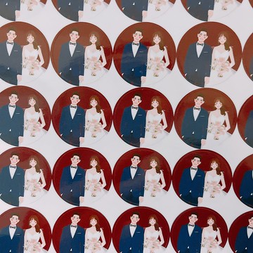 婚禮貼紙 喜帖貼紙 新郎 新娘 紅底 3CM 30枚