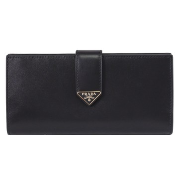 PRADA 1MV025 經典三角LOGO金屬扣式零錢長夾.黑