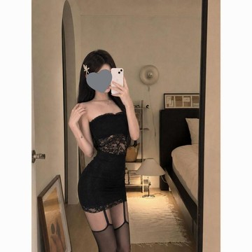 【免運喲】辣妹復古性感蕾絲拼接抹胸連衣裙女設計感收腰顯瘦包臀短裙子