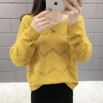 V領薄款洋氣毛衣女2022新款女裝秋季鏤空亮絲針織衫百搭套頭上衣