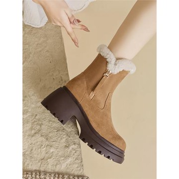 8cm高跟厚底真皮加厚毛雪地靴女英倫風保暖冬季大棉鞋東北毛毛靴