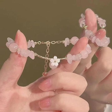 平安手鍊古風櫻花手鍊女仿水晶花朵串珠手串七夕情人節甜美送女友閨蜜禮物手鍊 手環 手鏈 飾品 手飾 女生手鍊 韓系溫柔