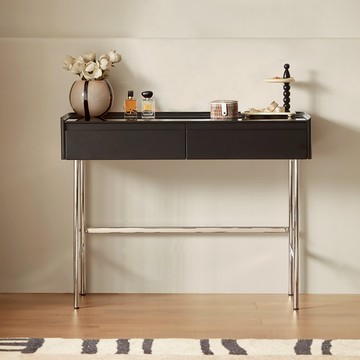 hoi! 林氏木業黑色復古實木無妝鏡1M化妝桌 CC1C