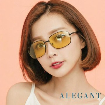【ALEGANT】太陽黃夜視防眩光寶麗來偏光彈簧鏡腳太陽眼鏡/方框UV400太陽眼鏡