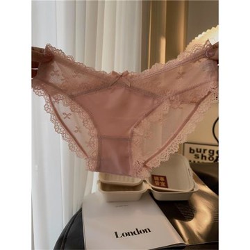 浪漫法式性感緞面內褲女蕾絲網紗拼接薄款夏季無痕純欲少女三角褲