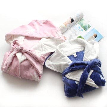 帶帽海島絨冬季加厚女彈力浴袍