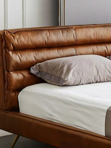 優樂悅~都市現代簡約真皮床設計師家具軟包雙人皮床輕奢復古極簡皮藝床