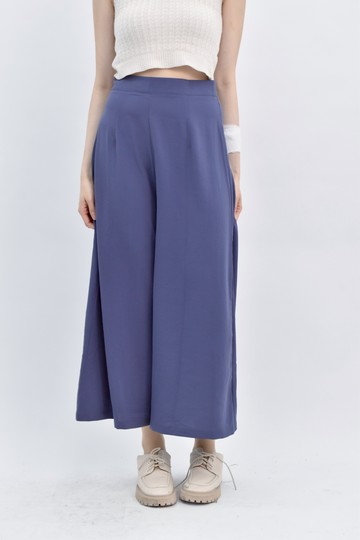 (S) 高腰質感西裝側拉鍊藍色長褲