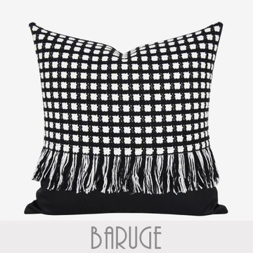 布瑞格黑白棉麻流蘇方枕布藝靠枕布藝機理靠包高級靠墊樣板間枕套