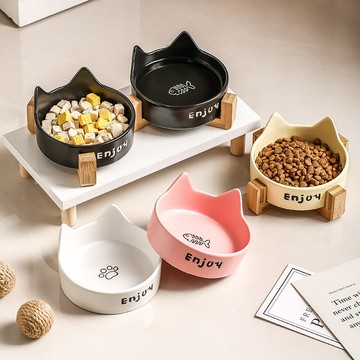 台灣現貨 貓碗 黑色陶瓷碗 狗碗 黑碗 貓咪食盆 狗盆 狗狗 喝水 貓糧碗 寵物水碗 防打翻 貓耳造型碗