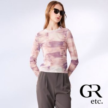 【GLORY21】網路獨賣款-etc.透膚網布側抽繩長袖上衣-紫色