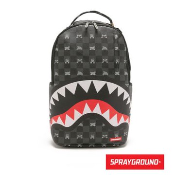 SPRAYGROUND-可愛小熊棋盤格鋸齒鯊大容量後背包-黑色