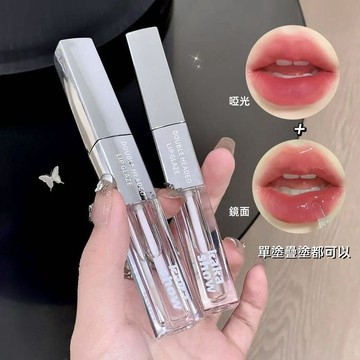KAKASHOW雙頭雙效脣釉口紅雨衣水光鏡面啞光霧面不易粘杯滋潤學生