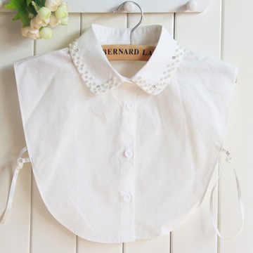 [米蘭精品] 假領子襯衫領片-珍珠鑲鑽純棉圓領女裝配件2色73vk18