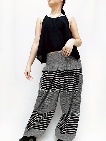 泰棉哈倫褲 長褲 彈力腰褲 穿著舒適 夏褲白黑