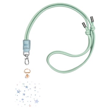 ekax 輕鬆出門組 手機掛繩夾片+可調節抽繩背帶 PU皮革 聚酯纖維 五金  晨曦綠  1組