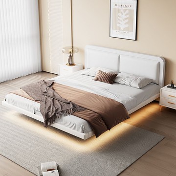 鐵架床 懸浮床 鐵藝床 網紅簡約懸浮床1.5米1.8米意式輕奢無床頭床架雙人鐵床公寓鐵床架免運 全館八折 特惠/開立發票 特價出 zl1211