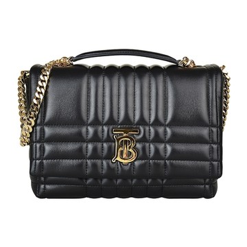 BURBERRY 巴寶莉  LOLA TB浮雕LOGO絎縫學院風設計小羊皮扣式手提斜背兩用包(小/黑)