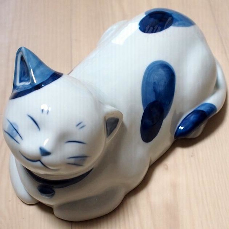 ねこ置物 陶器製 振り絞っ ねこ置物 陶器製 振り絞っ