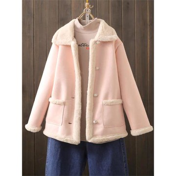 冬季大碼200斤胖mm寬松顯瘦高級感加絨保暖皮毛一體羊羔毛外套潮