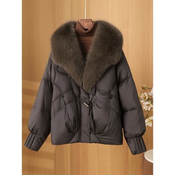 (免運)【斷碼清倉】超好看海寧鵝絨羽絨服女短款年輕款狐貍毛領皮草外套