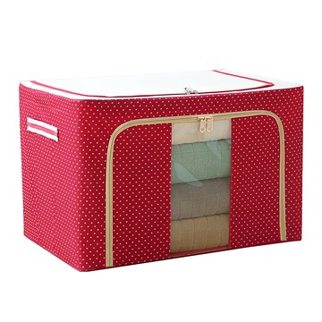 大容量防潑水牛津布雙門單視窗衣物鐵架收納箱 紅點 100L  1個
