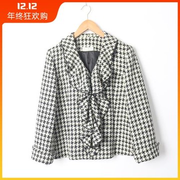 古著vintage日本制中古精品木耳領千鳥格日系女粗花呢西裝外套3