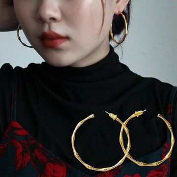 純銀耳環 純銀飾品 歐美飾品 竹節造型耳環 大耳環 個性耳環 圈圈耳環 韓國耳環 Y2K 閨蜜禮物 女生禮物 020