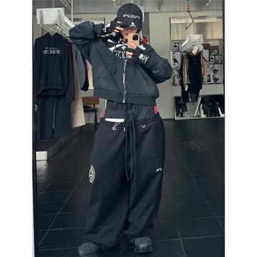 高品質Grailz Project G/R聯名骷髏頭字母刺繡假三腰衛褲男女美潮