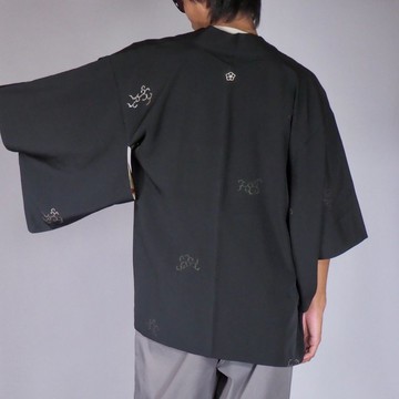 【日本製造】1980年代復古日式羽織、黑色羽織外套、吉祥圖案