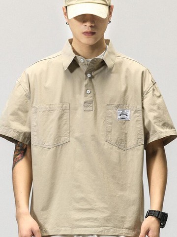 【川澤百貨】夏季潮牌日系polo衫男短袖寬松大碼寬松工裝翻領簡約t恤半袖