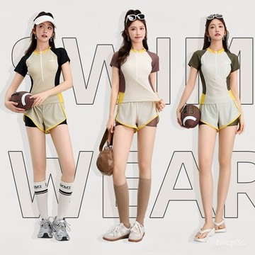 台灣熱賣 【修身顯瘦】新款分體泳衣女保守平角褲運動學生速幹透氣顯瘦溫泉度假泳衣批髮0414 VZ8H