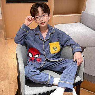 男童睡衣兒童春秋純棉男孩長袖秋冬季寶寶大童家居服套裝全棉冬款
