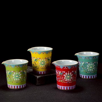 國潮風陶瓷公道杯家用高檔琺瑯彩分茶器茶海單個公杯耐熱加厚勻杯