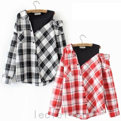 21新作大きいサイズ レディース レイヤード チェック シャツ 重ね着風シャツ ネルシャツ 肩出し 通販 Lineポイント最大0 5 Get Lineショッピング