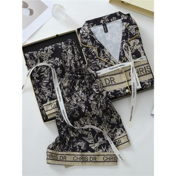 三件套睡衣女冰絲綢短袖網紅2025新款奢華高級感黑金夏薄款家居服