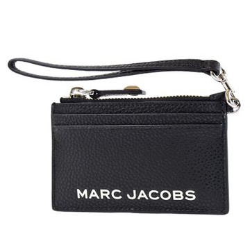 MARC JACOBS 白字LOGO荔枝紋手掛拉鍊證件/零錢包-黑色