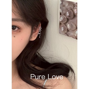 Pure Love樂芙 /正韓 【E0819】韓系簡約鏤空絲帶蝴蝶結多層耳夾 耳骨夾 / 銀