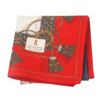 Roberta di Camerino 紅藍流蘇宮廷棉質字母LOGO圖騰帕巾(46CM)